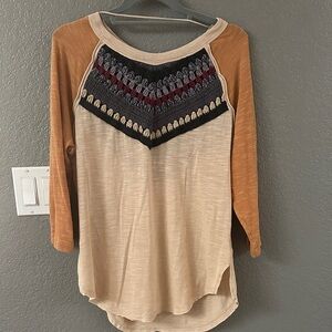 Free People Multicolor Knit Accent Long Sleeve Top